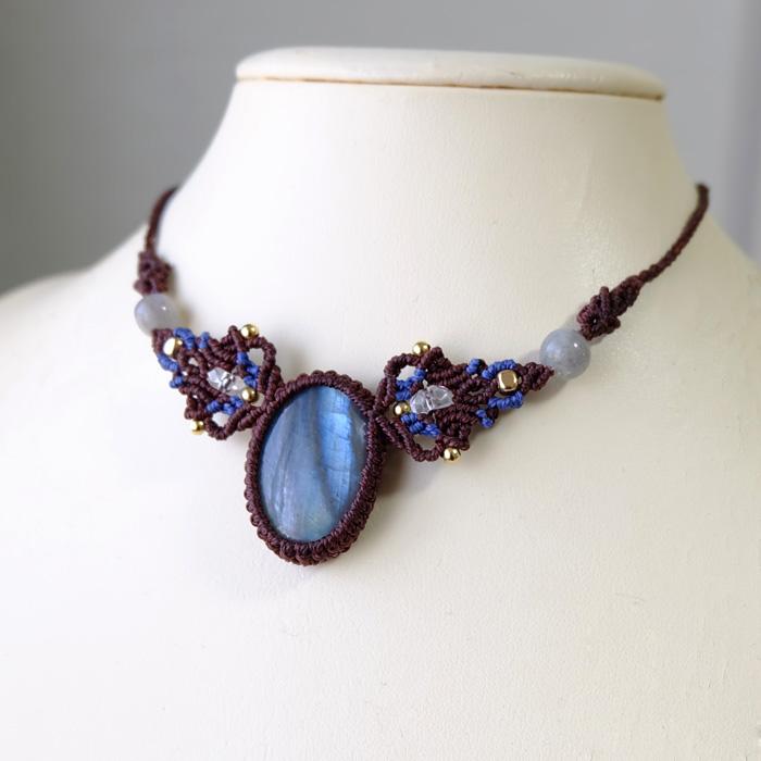 ラブラドライト（マダガスカル産）マクラメ編みチョーカー ネックレス