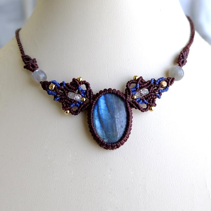 ラブラドライト（マダガスカル産）マクラメ編みチョーカー ネックレス