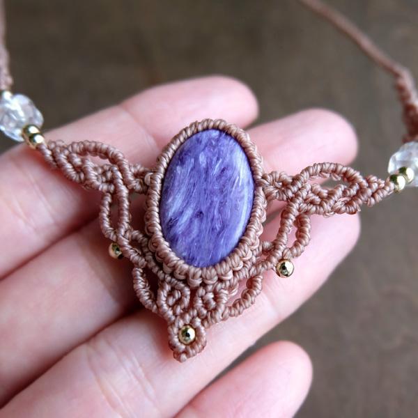 チャロアイト（ロシア産）マクラメ編みチョーカーネックレス 世界三大