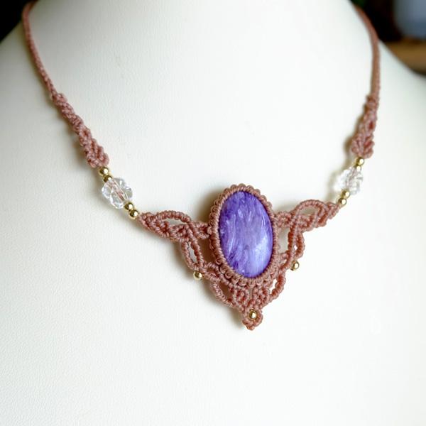 チャロアイト（ロシア産）マクラメ編みチョーカーネックレス 世界三大