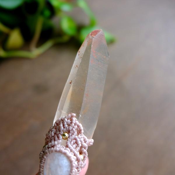 タンジェリンレムリアンクォーツ 原石ポイント（ブラジル産）・ムーンストーン（6月誕生石）マクラメペンダントネックレス　男女兼用可アクセサリー 3511 |  | 03