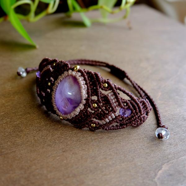 アメジスト（アフリカ産） マクラメ編みブレスレット (バングル風マクラメブレスレット・男女兼用可アクセサリー）プレゼントギフト 3551　メール便送料無料 |  | 02