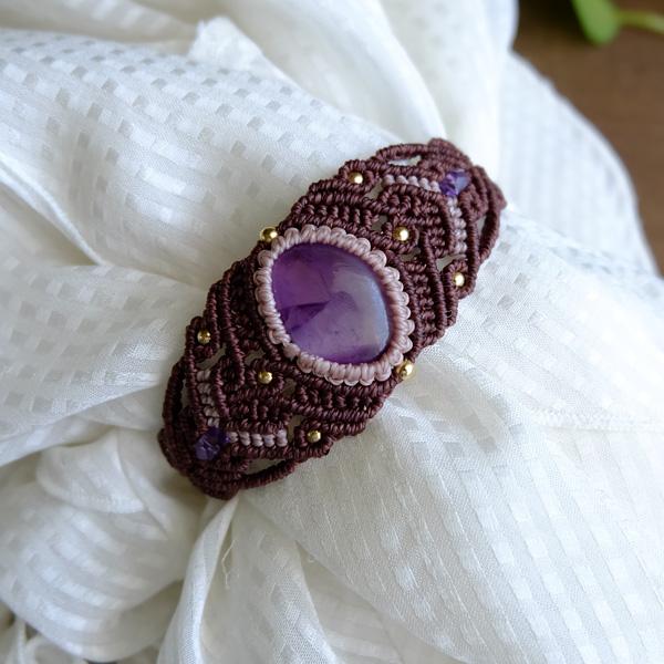 アメジスト（アフリカ産） マクラメ編みブレスレット (バングル風マクラメブレスレット・男女兼用可アクセサリー）プレゼントギフト 3551　メール便送料無料 |  | 05