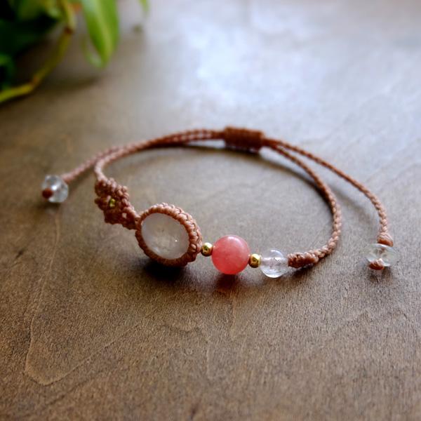 ムーンストーン（スリランカ産）・インカローズ3Ａ（アルゼンチン産）8mm丸玉 6月誕生石マクラメ編みブレスレット・プレゼントギフト　3553 |  | 02