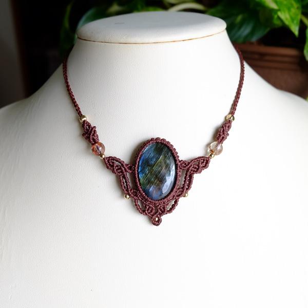 ブルーレースアゲート・ムーンストーン マクラメ編みチョーカー