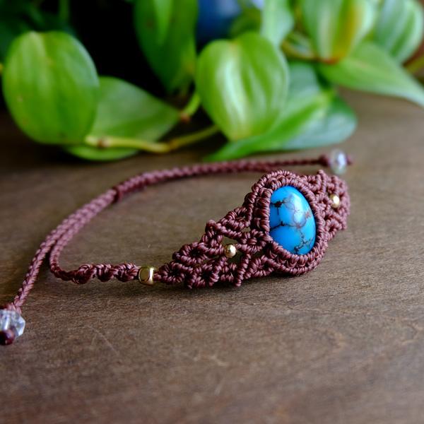 天然ターコイズ （ハイグレードターコイズ）マクラメ編みブレスレット3712