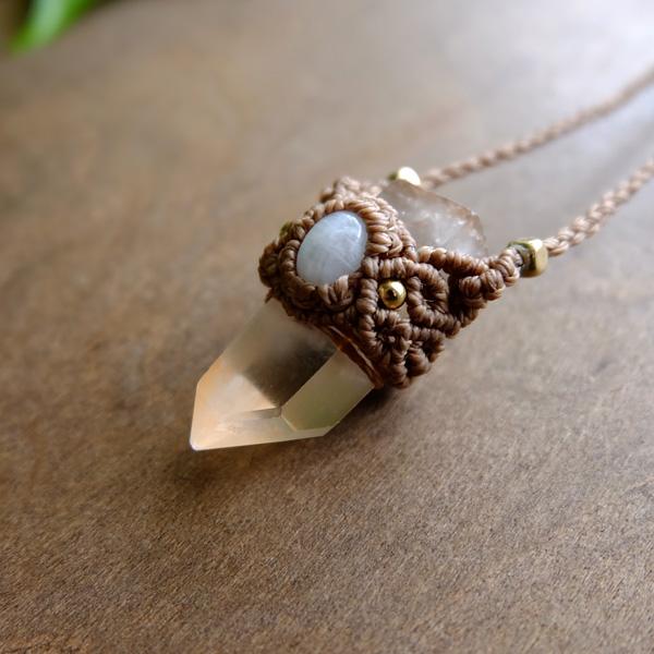 タンジェリンレムリアンクォーツ 水晶ポイント原石・ムーンストーン（6