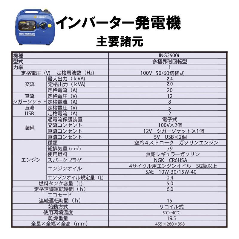 法人限定】インバーター発電機 ING2500i【代金引換不可