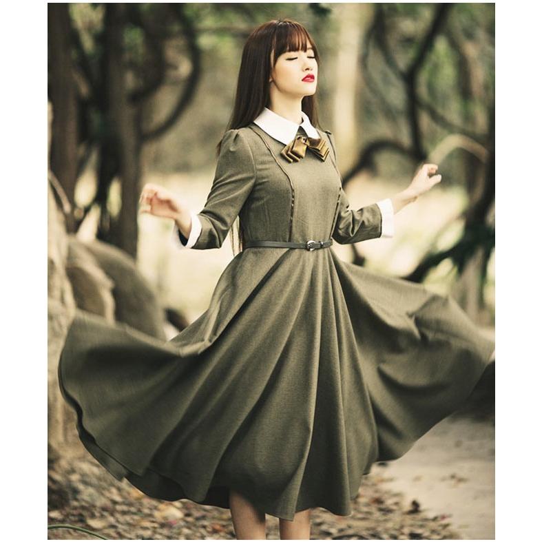 長袖マキシワンピース ロング丈フレアワンピース フレアワンピース お嬢様ワンピ レディース リボン レトロ ハイウエスト Aライン 優雅 新作 Dzt928 Ffs 通販 Yahoo ショッピング