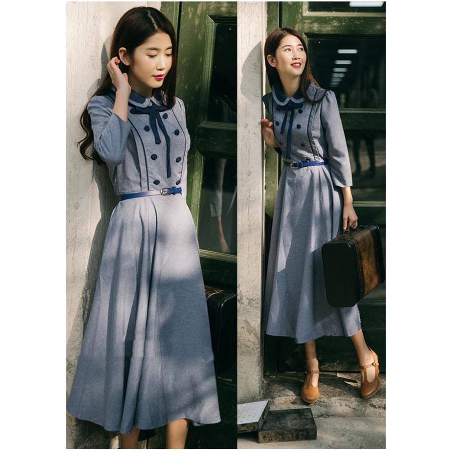 長袖マキシワンピース ロング丈フレアワンピース お嬢様ワンピ レディース 丸襟 9分袖 ダブルボタン レトロ ハイウエスト 優雅 新作 Dzt930 Ffs 通販 Yahoo ショッピング