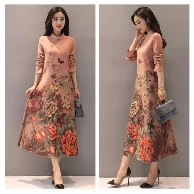 史上最も激安 チャイナドレス チャイナワンピース 秋冬ワンピース レディース ロングワンピース エスニック花柄 長袖 マキシ丈 秋冬ワンピース 売り切れ必至 Www Jsanalytikal Com