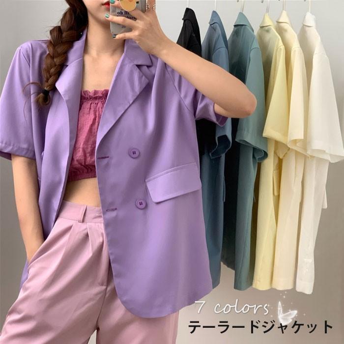 テーラードジャケット レディース 薄手 おしゃれ オフィス ゆったり シンプル 無地 半袖 ミドル丈 通勤 通学 カジュアル キレイめ アウター 最大84 オフ
