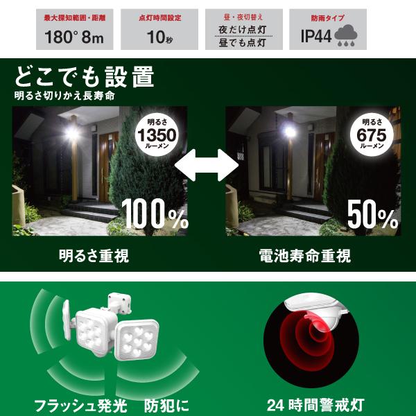 ライテックス(RITEX) 5W×3灯 フリーアーム式LED乾電池センサーライト LED-320/LED320｜f-fact｜03