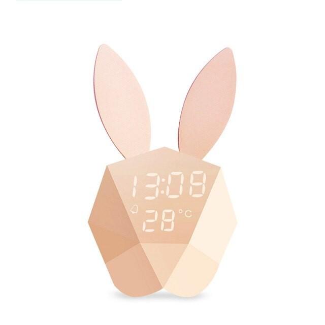 男女兼用 インテリジェントLEDサウンドナイトライト温度計充電式テーブルウォールクロックウサギの形状デジタル目覚まし時計ホームデコレーション Pink 腕時計用ベルト、バンド