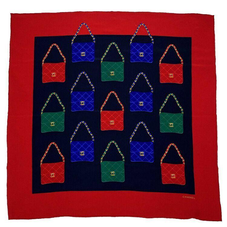 シャネル ストール レッド ブラック ブルー グリーン クリーニング済み  