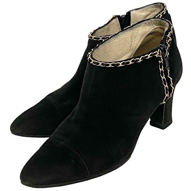 CHANEL シャネルショートブーツブーツ黒ブラックスエード