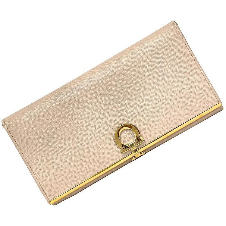 FERRAGAMO フェラガモ 二つ折り 長財布 ピンク ゴールド ガンチーニ GJ 