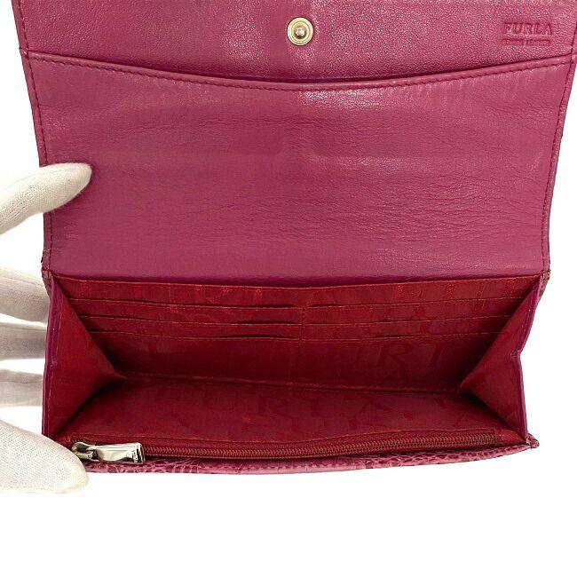 FURLA フルラ 二つ折り 長財布 ピンク 美品 レザー 中古 財布 クロコ 