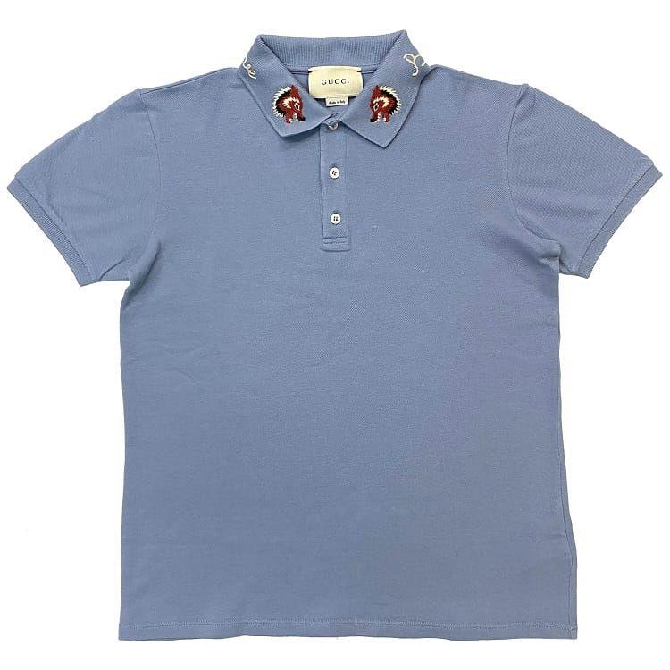 GUCCI グッチ ポロシャツ ライトブルー ホワイト フォックス