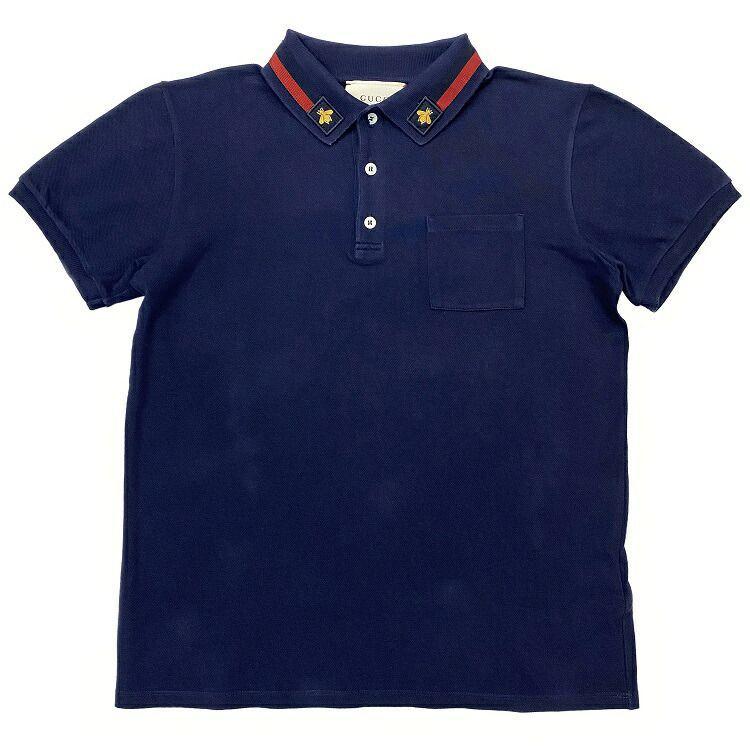 GUCCI ネイビー レッド ポロシャツ GUCCI グッチ ポロシャツ ネイビー レッド ビー 455206