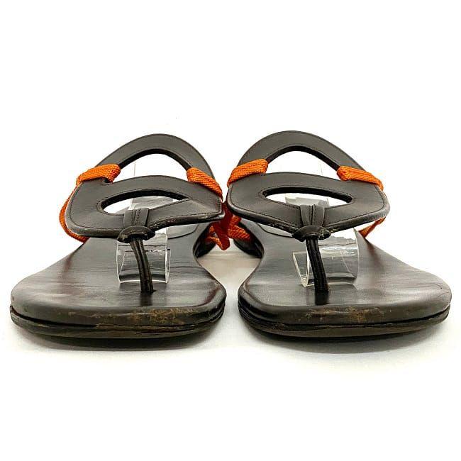 HERMES エルメス サンダル ブラウン オレンジ シェーヌダンクル 美品  