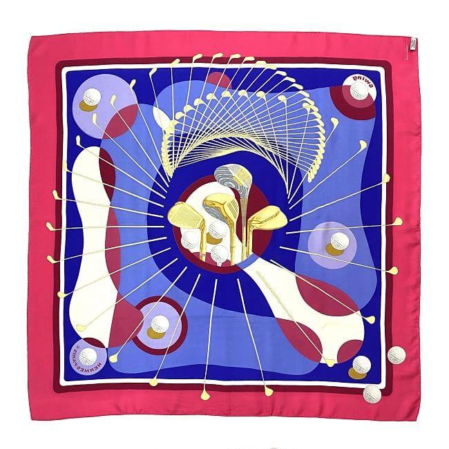 エルメス スカーフ カレ 90 ブルー ワインレッド ゴールド Swing 