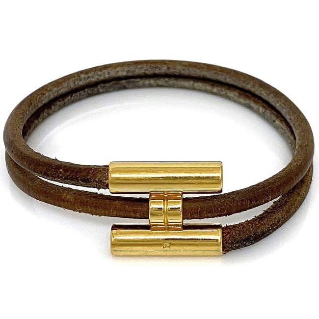 エルメス トゥルニ レザー ブレスレット ゴールド ブラウン 2重 HERMES エルメス ブレスレット トゥルニ トレッセ ブラウン ゴールド