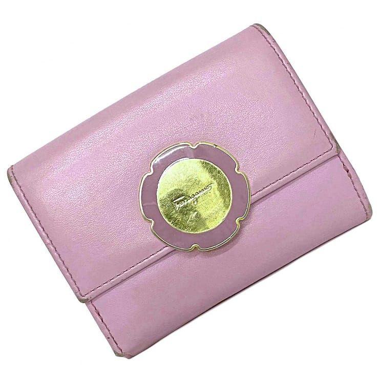 サルヴァトーレ フェラガモ 二つ折り 財布 ピンク ゴールド IR-22D185  