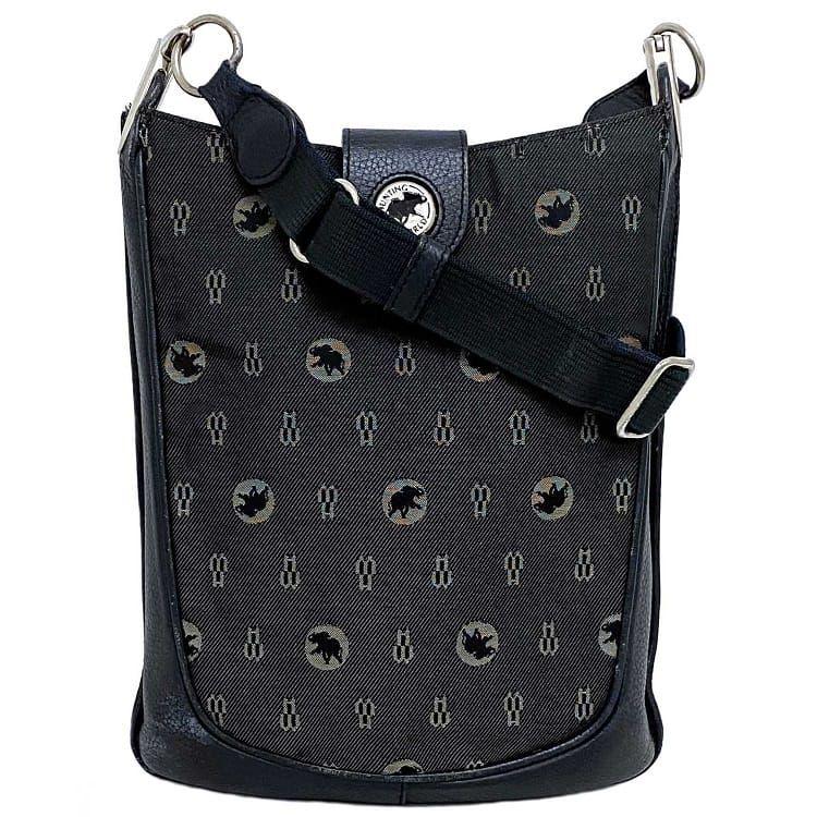 ハンティングワールド ロゴ ショルダーバッグ ネイビー キャンバス レザー レディース HUNTING WORLD 【中古】 Hunting World（ハンティング・ワールド） ハンティング ワールド