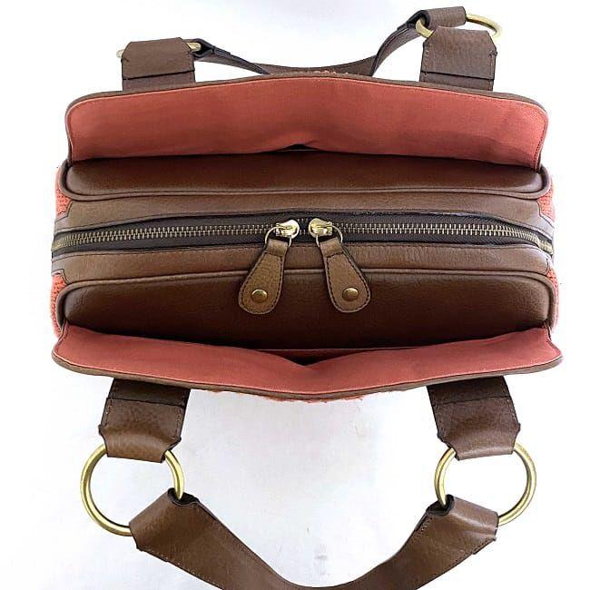 良品 希少 レア Chloé クロエ ハンドバッグ ケーブルニット レザー Chloe クロエ ハンドバッグ オレンジ ブラウン ゴールド