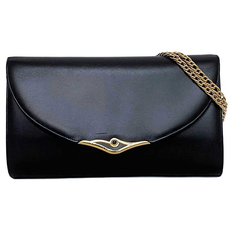 美品 CARTIER サファイアライン カーフ レザー 本革 チェーン Cartier カルティエ チェーンショルダー サファイア レザー 黒