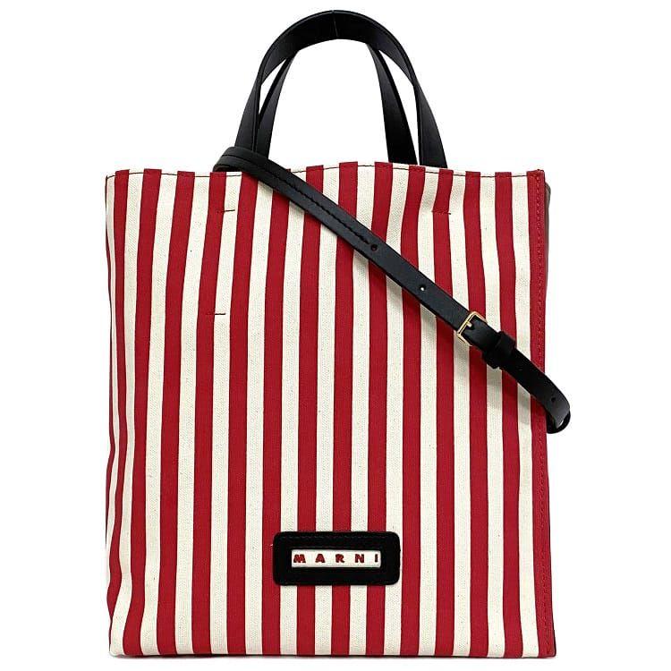 MARNI マルニ 2way バッグ レッド ホワイト ブラウン ストライプ 
