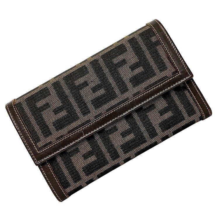 FENDI フェンディ 三つ折り 財布 カーキ ブラウン ズッカ 2266