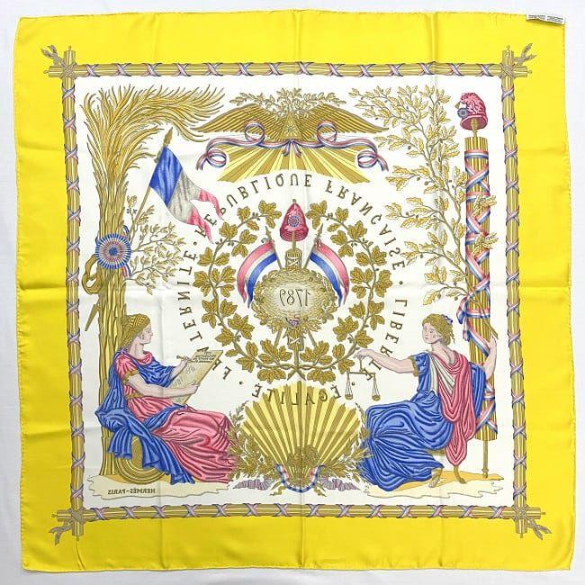 HERMES エルメス スカーフ カレ 90 イエロー ホワイト 1789年 HERMES エルメス スカーフ カレ 90 イエロー ホワイト 1789年