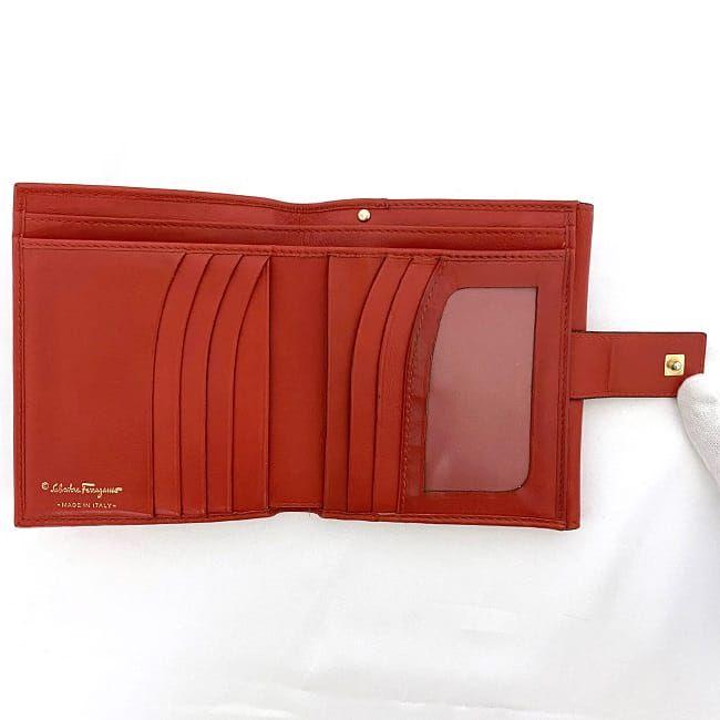 極美品　Salvatore Ferragamo 折り財布　ガンチーニ　レッド サルヴァトーレ フェラガモ 二つ折り 財布 レッド ガンチーニ AQ