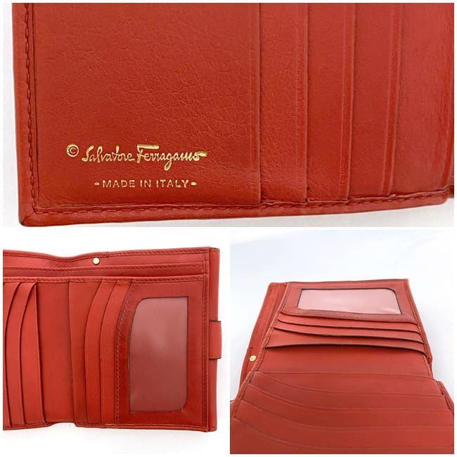 極美品　Salvatore Ferragamo 折り財布　ガンチーニ　レッド FERRAGAMO Salvatore Ferragamo フェラガモ ガンチーニチェーン