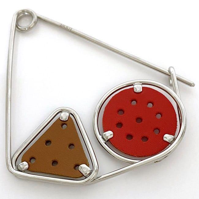 LOEWE ロエベ メカノピン ブローチ シルバー レッド ブラウン 美品  