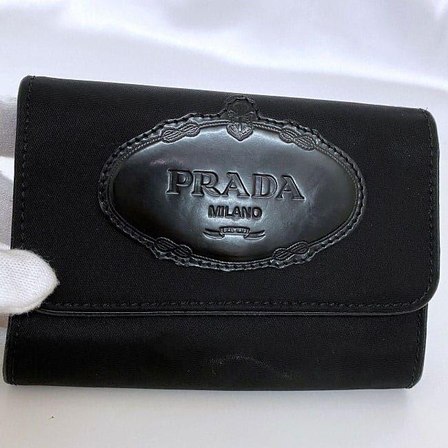 プラダ 三つ折り 財布 ブラック NERO コンパクト ナイロン レザー 中古 PRADA ホック ロゴ ブランド財布｜f-high-c｜04