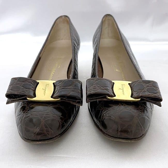 FERRAGAMO サルヴァトーレ フェラガモ パンプス ブラウン ヴァラ ec  