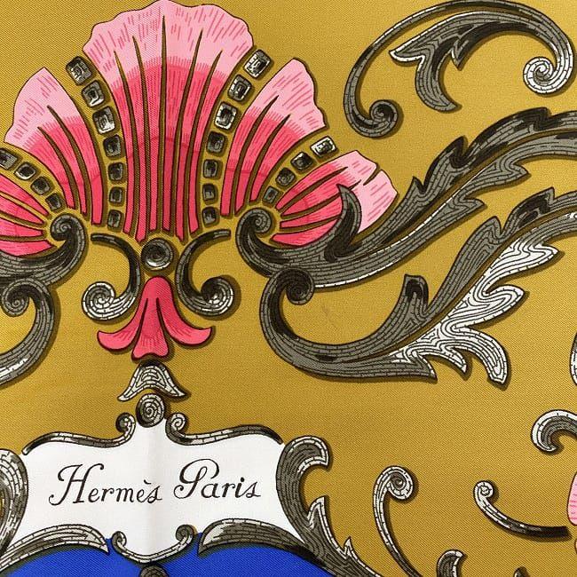 HERMES エルメス スカーフ カレ 90 ネイビー イエロー グレー