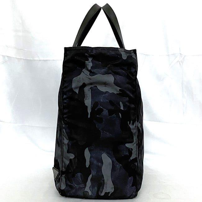 プラダ ジャガード トートバッグ 2way レザー×キャンバス 紺 カモフラ プラダ ジャガード トートバッグ 2way レザー×キャンバス 紺