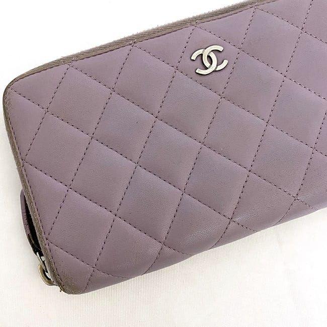 CHANEL シャネル ラウンドファスナー 長財布 パープル マトラッセ 財布 