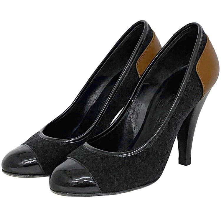 CHANEL ブラック パンプス 38ハーフ　美品 CHANEL シャネル パンプス G28557 レディース38ハーフ ブラック