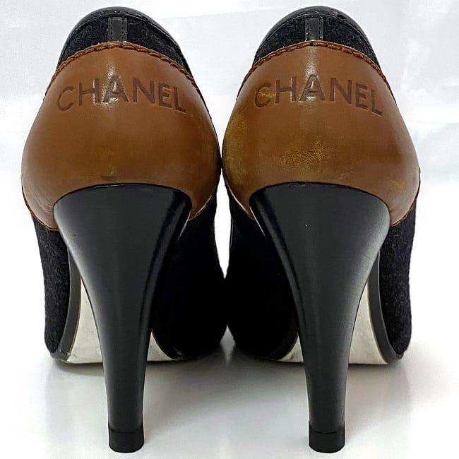 CHANEL シャネル パンプス ec-21061 ブラック ブラウン 美品 23.5cm 