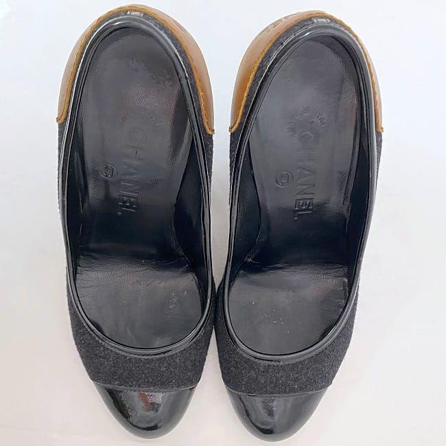 CHANEL シャネル パンプス ec-21061 ブラック ブラウン 美品 23.5cm  