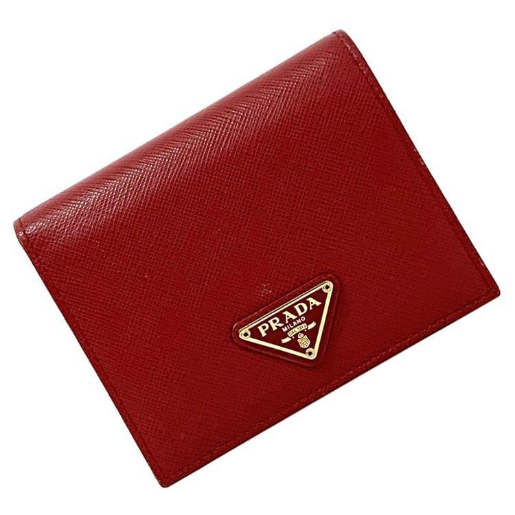 PRADA プラダ サフィアーノレザー 二つ折り ミニ財布 赤 PRADA プラダ サフィアーノレザー 二つ折り ミニ財布 赤 | 二
