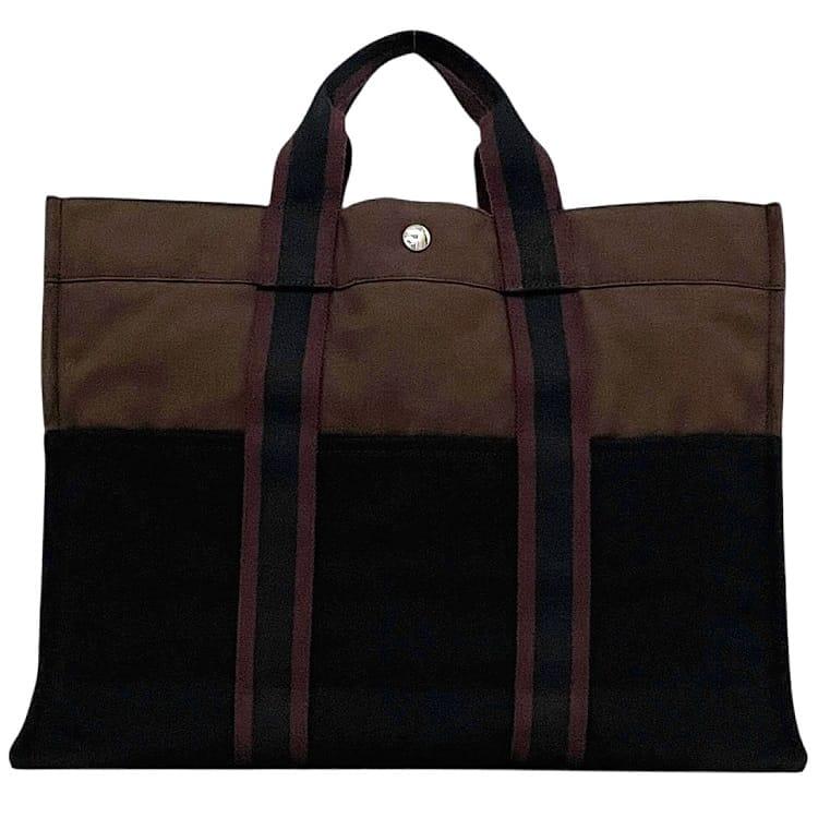 エルメス トートバッグ フールトゥ ec-23925 ブラウン ブラック ボルドー 美品 キャンバス 中古 HERMES バイカラー 軽い ハンドバッグ ポケット豊富 茶色 黒 人気 定番 お洒落 上品 シンプル エレガント カジュアル 通勤 通学 男女兼用 ブランド 本物 鑑定済み HERMES（エルメス） トートバッグ フールトゥ ec-23925 ブラウン