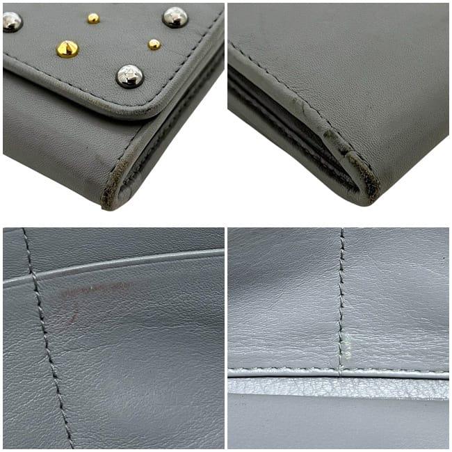 ミュウミュウ 二つ折り 長財布 グレー NUBE 5M1109 財布 レザー スタッズ 中古 194 miu miu ホック 灰色 ロゴ金具 小銭入れ有 シンプル レディース 女性 定番 人気 シンプル ゴールド金具 小銭入れ有 ミュウミュウ 二つ折り 長財布 グレー NUBE 5M1109 財布 レザー