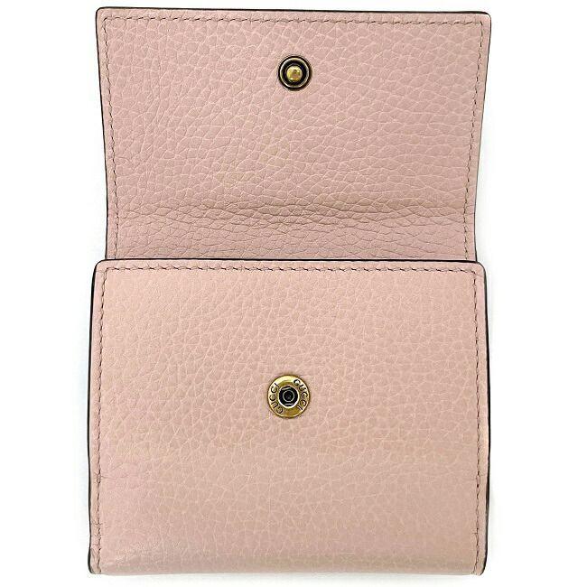 グッチ 三つ折り 財布 ピンク アニマリエ 523190 美品 レザー 中古  