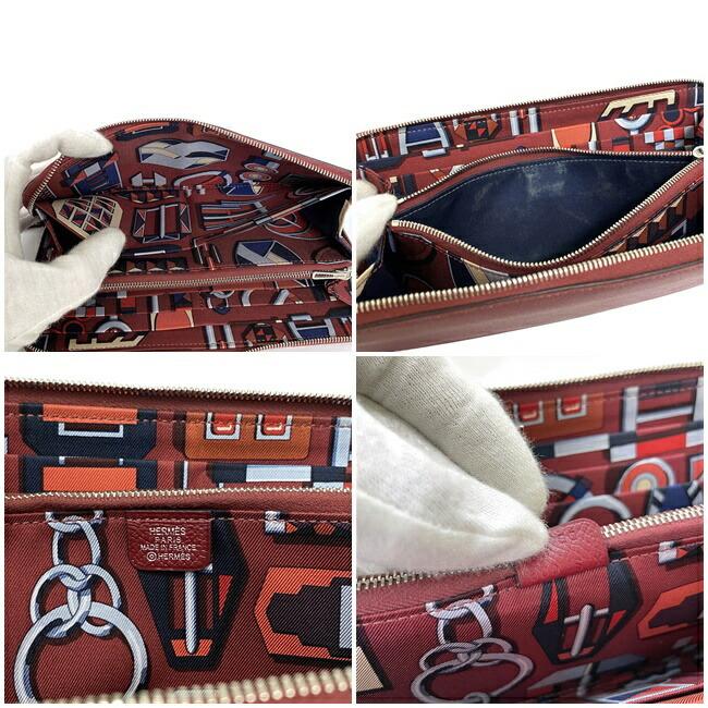 美品エルメスエプソンアザップシルクイン長財布ボルドー